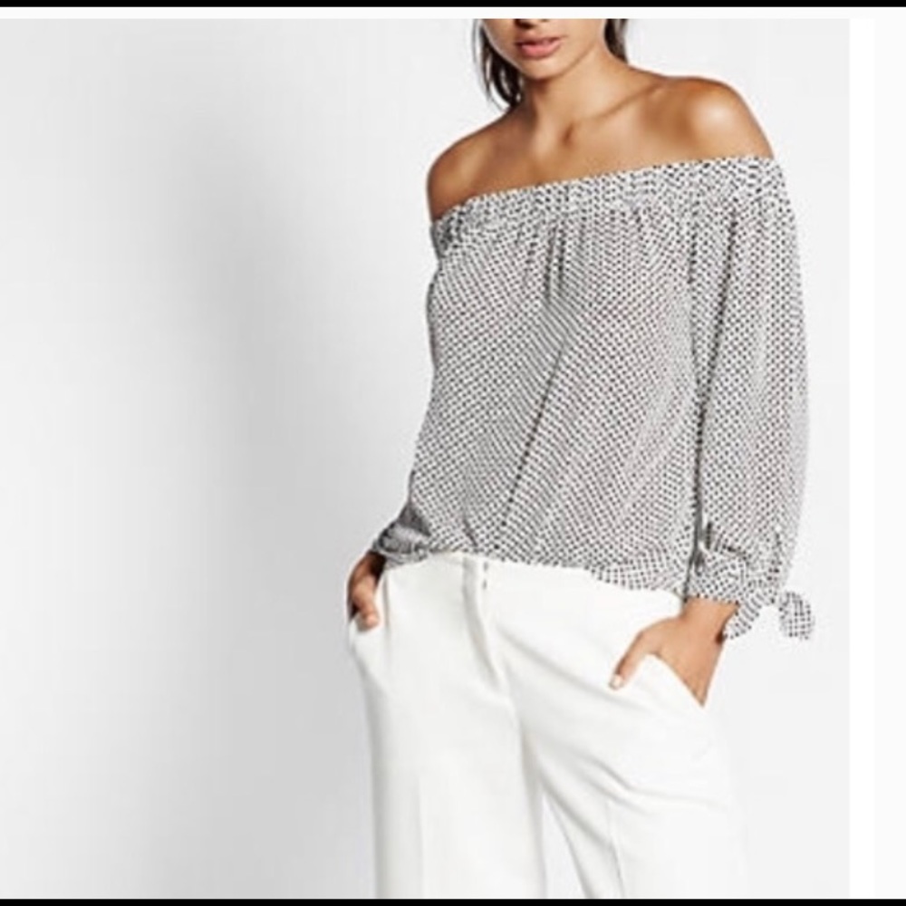 Express Polka Dot Off Shoulder Blouse